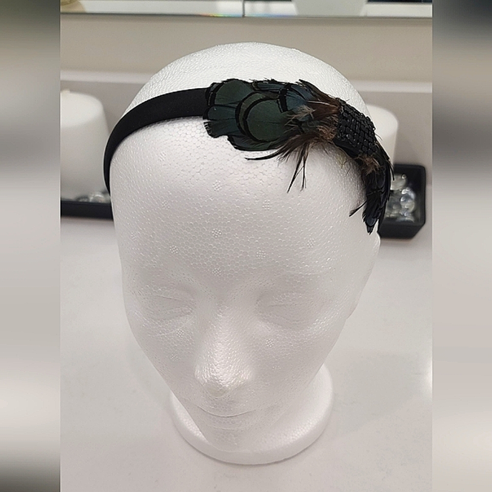 Asos black satin  headband with feathers Flapper Girl